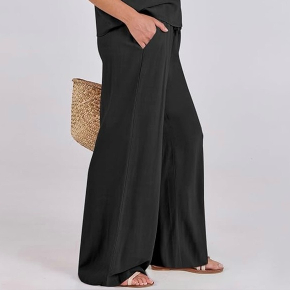 Black linen blend wide leg pants - Picture 6 of 8